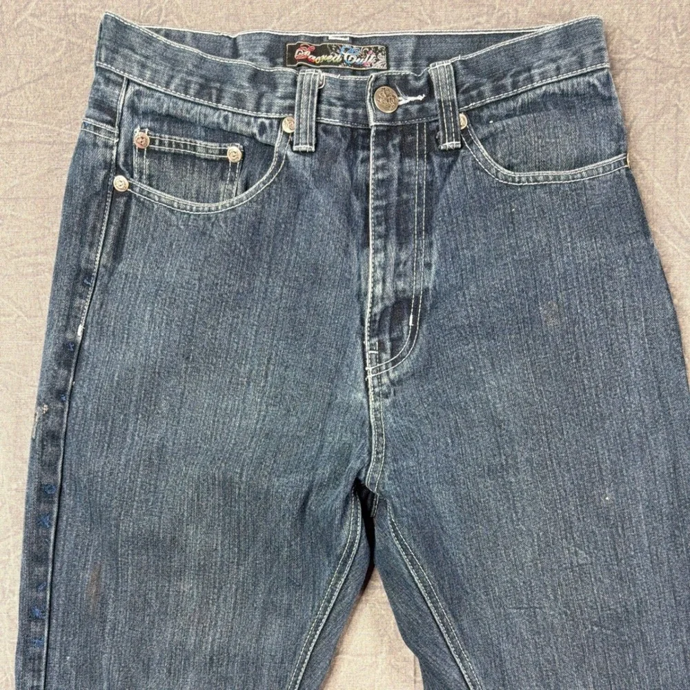 Sacred Cult Jeans Mens 32x32 Straight Graphic Skull Blue Streetwear 7th Y2K